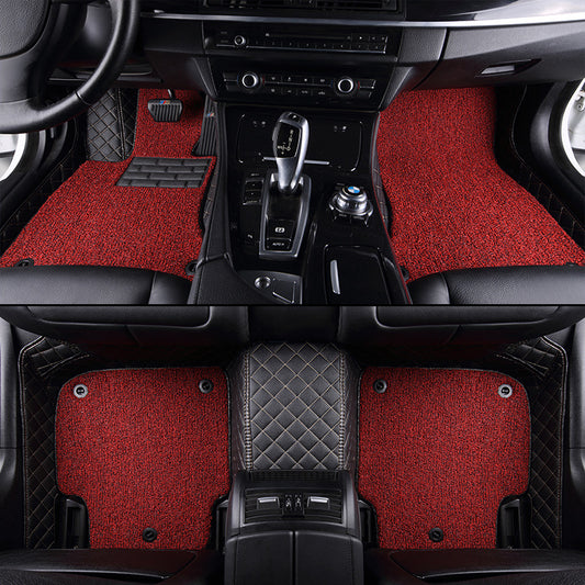 Customized Double-Layer Black Base With Red Loop Pile Car Mats
