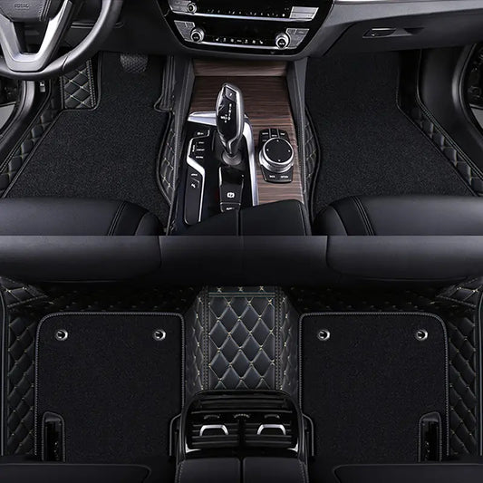 BLACK & BEIGE STITCHING BASE WITH BLACK CARPET DOUBLE LAYER CAR FLOOR MAT