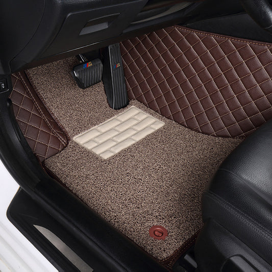 Customized Double-Layer Coffee Base With Light Brown Loop Pile Car Mats