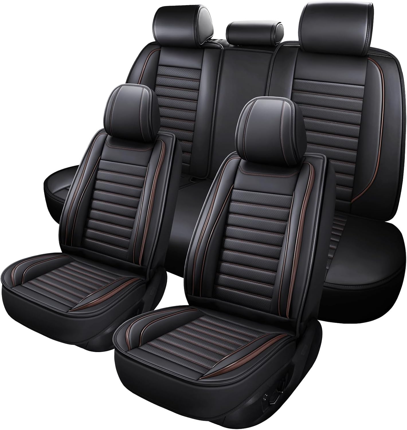 Leather Car Seat Covers Full Set Universal Fit 5 Seats Automotive Seat Protectors for Sedans SUVs Trucks