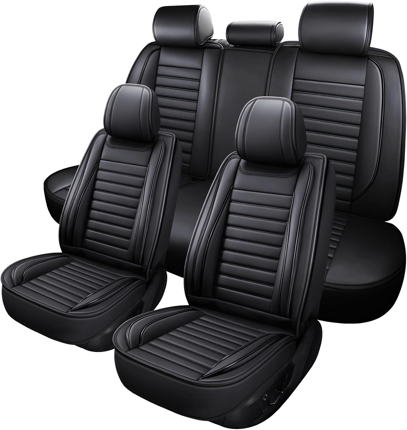 Leather Car Seat Covers Full Set Universal Fit 5 Seats Automotive Seat Protectors for Sedans SUVs Trucks