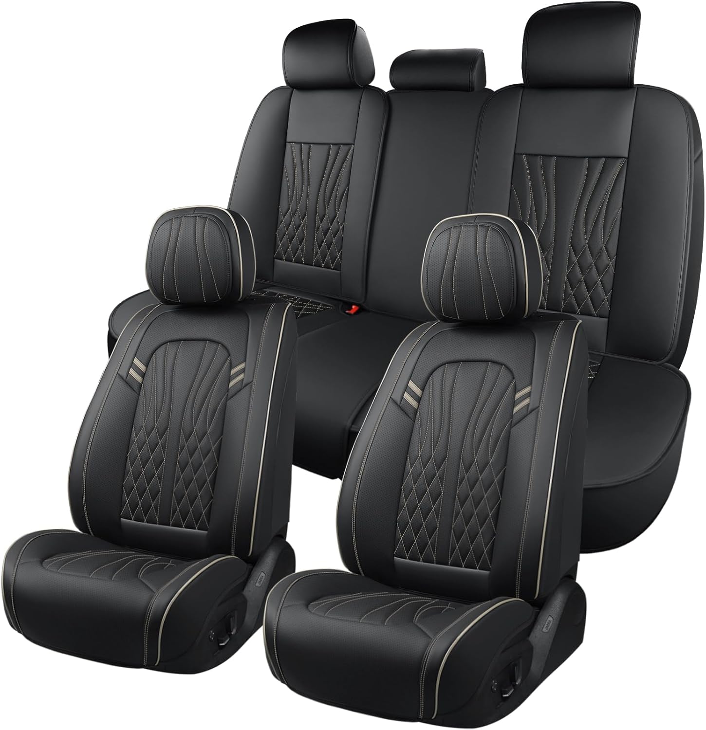 Leather Car Seat Covers Full Set Universal Fit 5 Seats Automotive Seat Protectors for Sedans SUVs Trucks