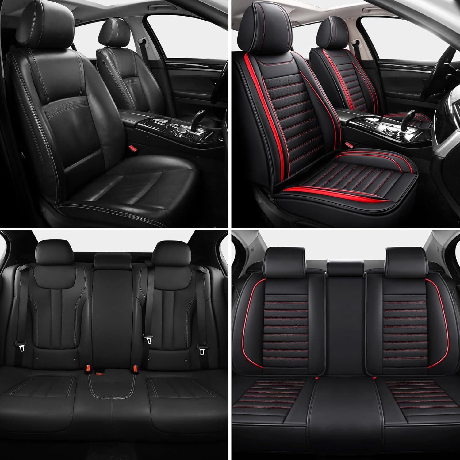 Leather Car Seat Covers Full Set Universal Fit 5 Seats Automotive Seat Protectors for Sedans SUVs Trucks