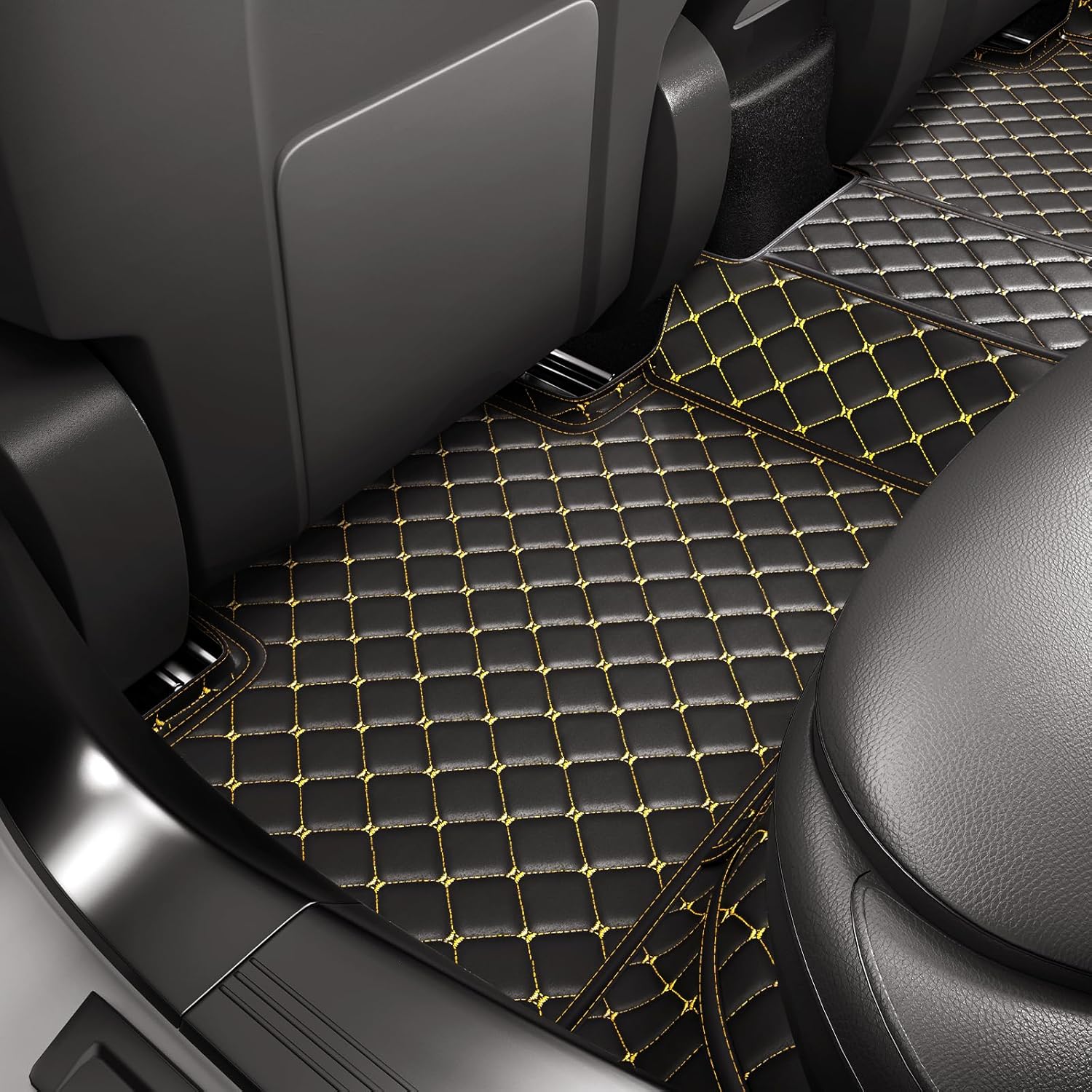 Black & Yellow Diamond Stitching Luxury Car Mats