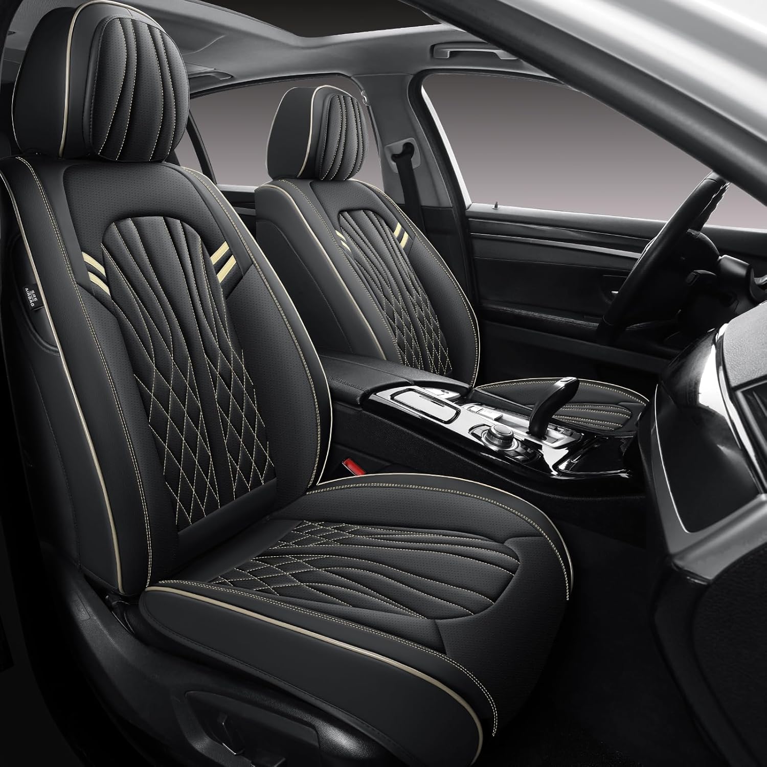 Leather Car Seat Covers Full Set Universal Fit 5 Seats Automotive Seat Protectors for Sedans SUVs Trucks