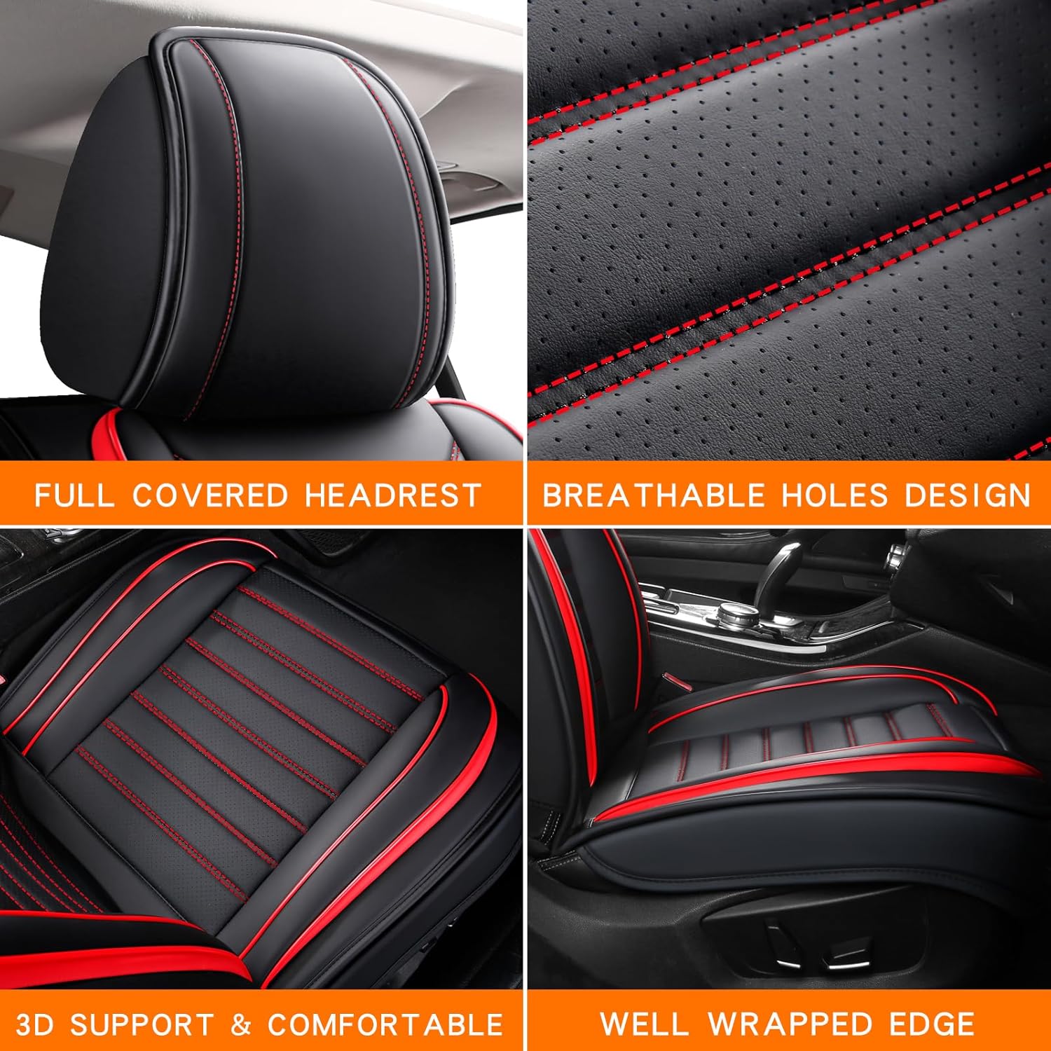 Leather Car Seat Covers Full Set Universal Fit 5 Seats Automotive Seat Protectors for Sedans SUVs Trucks
