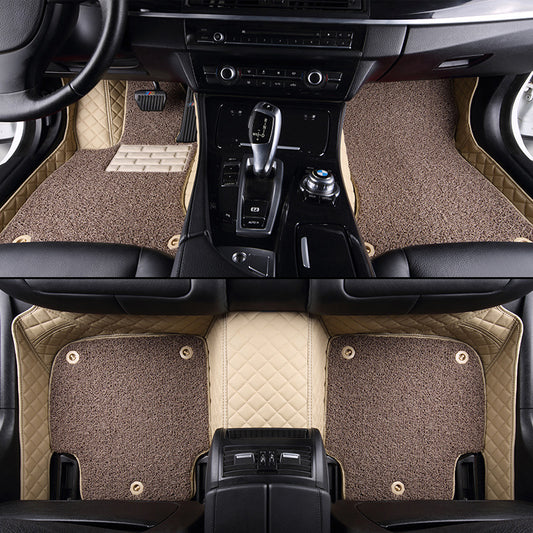 Customized Double-Layer Beige Base With Light Brown Loop Pile Car Mats