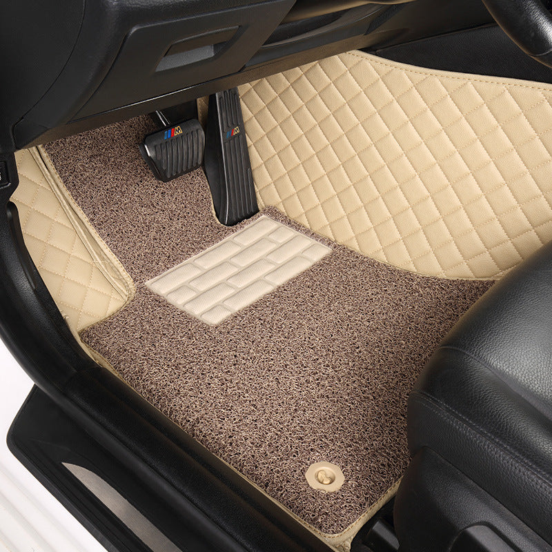 Customized Double-Layer Beige Base With Light Brown Loop Pile Car Mats