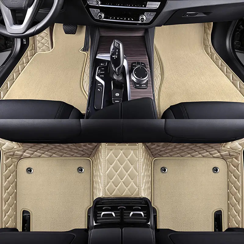 Beige & Beige Stitching Base With Beige Carpet Double Layer Car Floor Mat