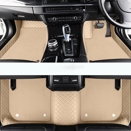 Beige & Beige Stitching Base With Beige Carpet Double Layer Car Floor Mat