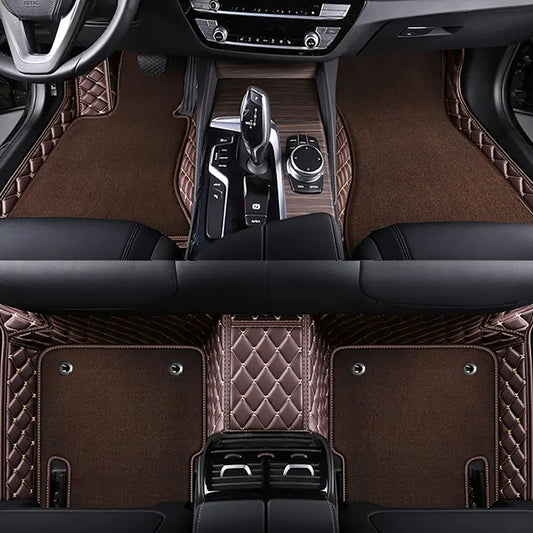 Coffee & Beige Stitching Base With Coffee Carpet Double Layer Car Floor Mat