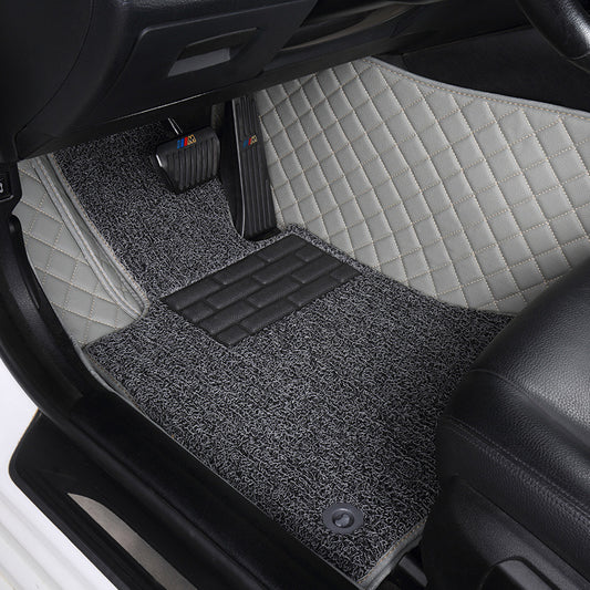 Customized Double-Layer Light Grey Base With Grey Loop Pile Car Mats