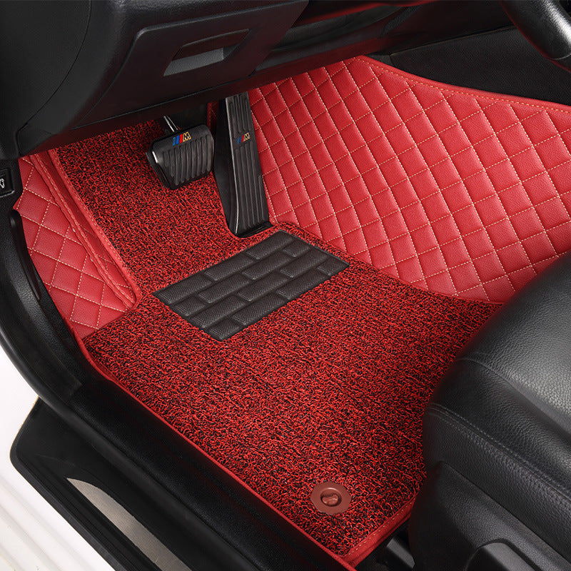Customized Double-Layer Red Base With Red Loop Pile Car Mats