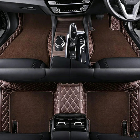 Coffee & Beige Stitching Base With Coffee Carpet Double Layer Car Floor Mat